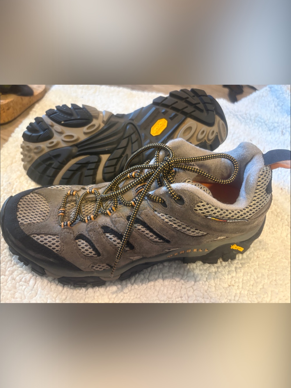 Merrell Kids Gray and Black Trail Sneakers with Yellow Lacing Detail - Picture 2 of 5